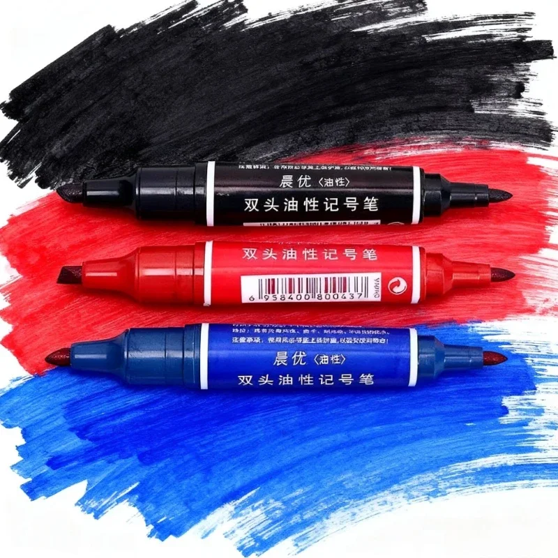 10pcs 더블 헤드 영구 마커 방수 빠른 건조 블랙 레드 블루 오일 마커 펜 2mm/6mm 문구 용 마커 펜