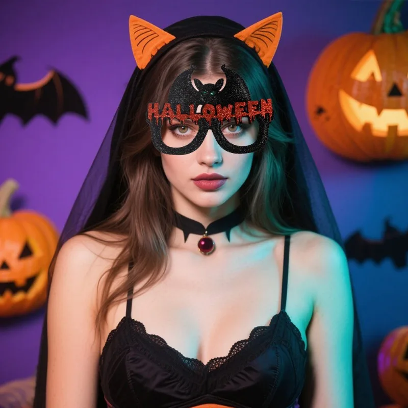 1PCS Halloween Decorative Glasses Plastic Hollow Pumpkin Funny Eyeglasses Holiday Gathering Cos Dress‑up Prop Window Display
