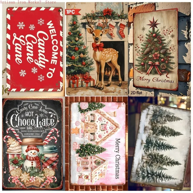 6 Stück Vintage Weihnachten Metall Blechschilder Retro Eisen Wandkunst Plaketten mit festlichen Zitaten Rustikale Dekoration für Wohnzimmer