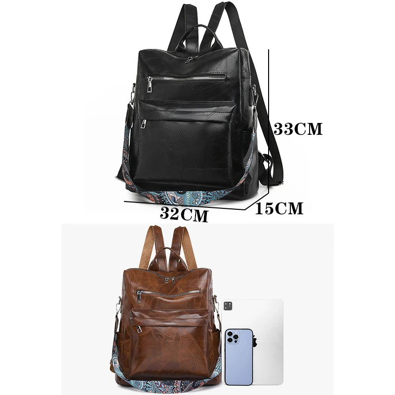 2024 Women Casual Backpack PU Leather School Backpacks For Teenager Girls Travel Backpack Vintage Fashion Designer Shoulder Bags