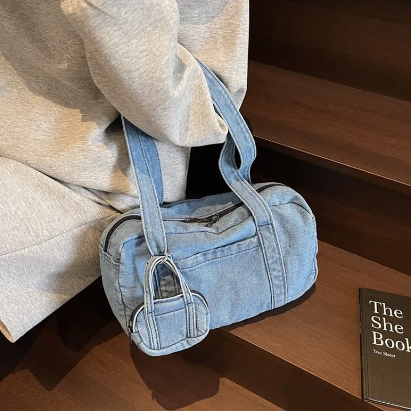 

Винтажные джинсовые женские сумки HAEX, 2025 г., повседневные повседневные сумки на плечо под мышками, Bolso Mujer, универсальные лаконичные однотонные повседневные женские сумки