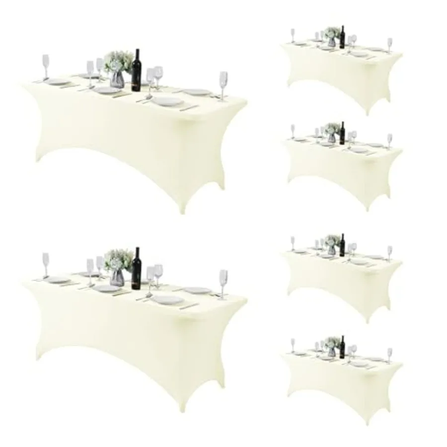 

Набор из 6 чехлов для столов из спандекса, универсальные эластичные скатерти для столов длиной 6 футов, подходят для вечеринок, банкетов, свадеб и мероприятий - цвет слоновой кости