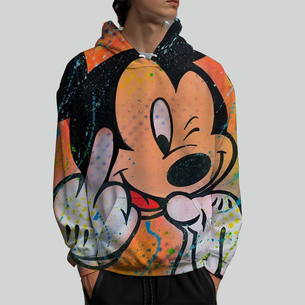 2025 Winter Disney Cartoon Hoodies for Men and Women 3D Printed Mickey Mouse Pattern Sweatshirts Casual Jackets with Hat