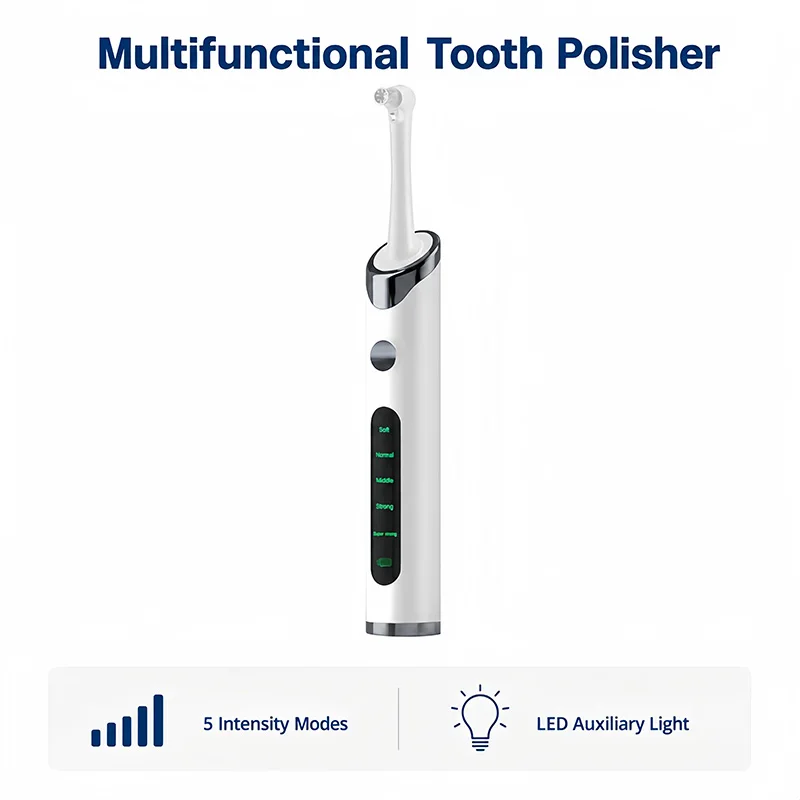 Rechargeable Tooth Polisher Teeth Whitening Kit for Teeth Cleaning and Whitening Equipped with 6 Brush Heads & LED Light