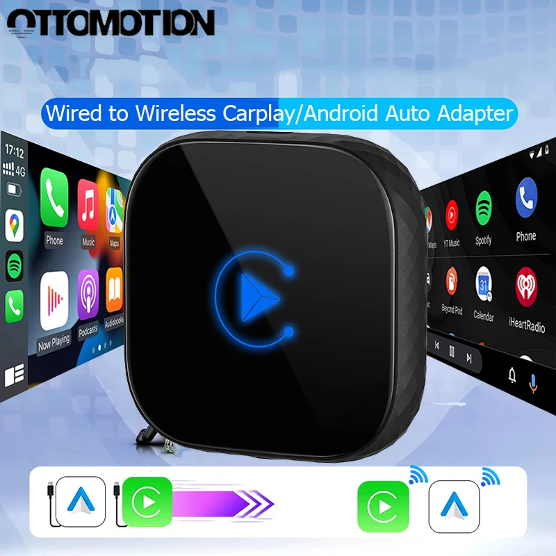 New 2 in 1 Wireless Carplay Adapter Android Auto USB Dongle Fast Connect Plug and Play for Cars with Wired Carplay