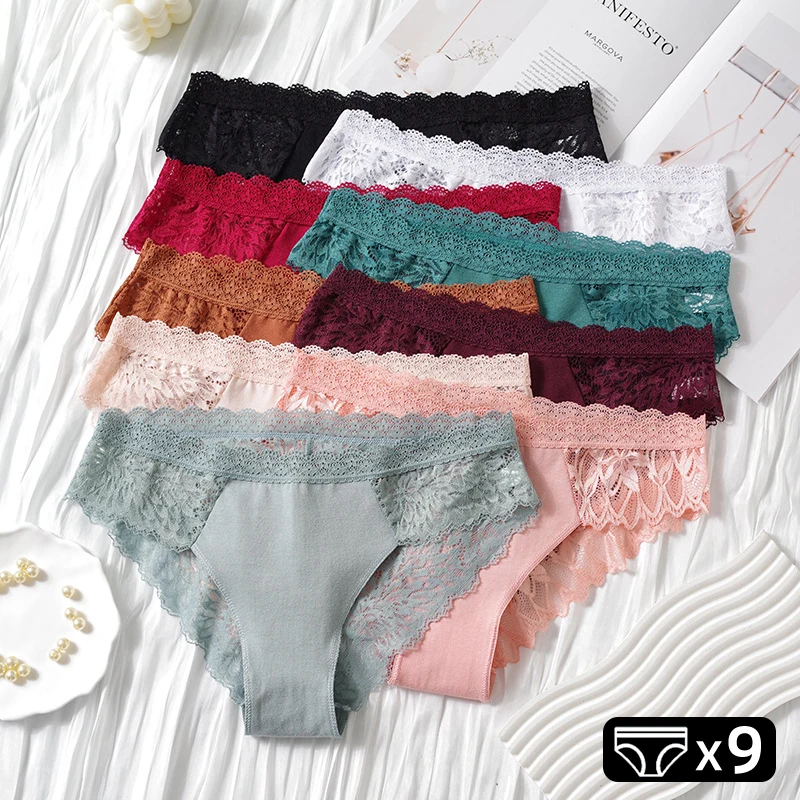

Комплект из 9 штук: кружевное ажурное женское белье, сексуальные трусики с низкой посадкой, цветочные трусики, невидимое дышащее женское белье, мягкое интимное белье