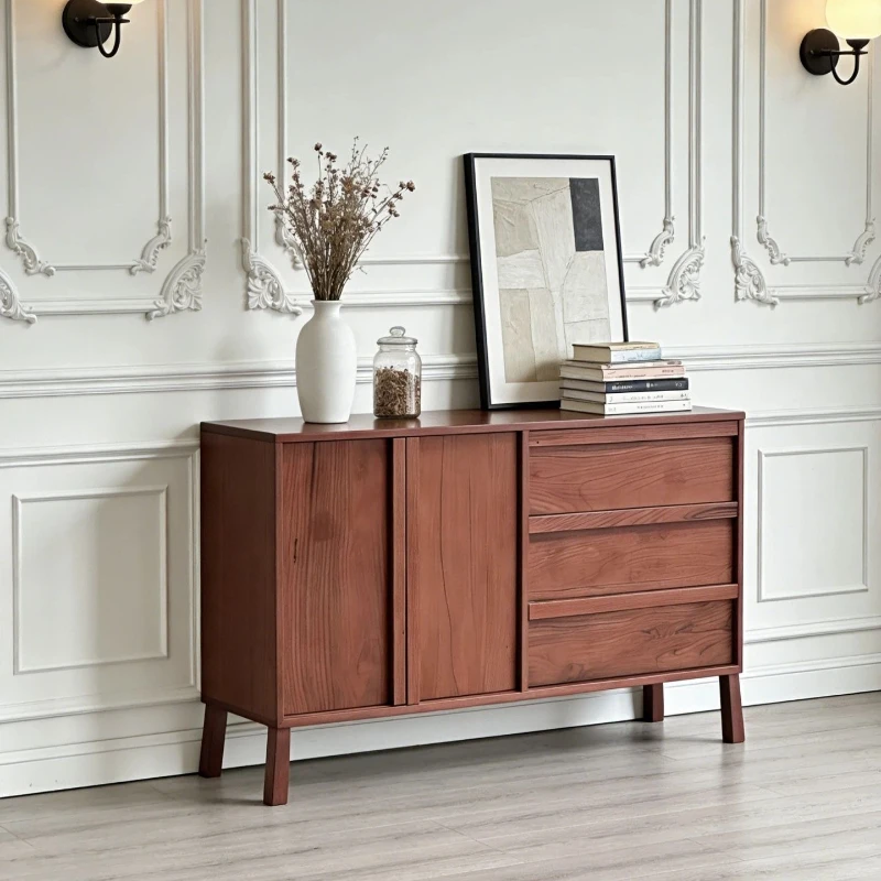 

wood dining side cabinet living room locker modern simple elm storage cabinet against the wall multi-functional cabinet