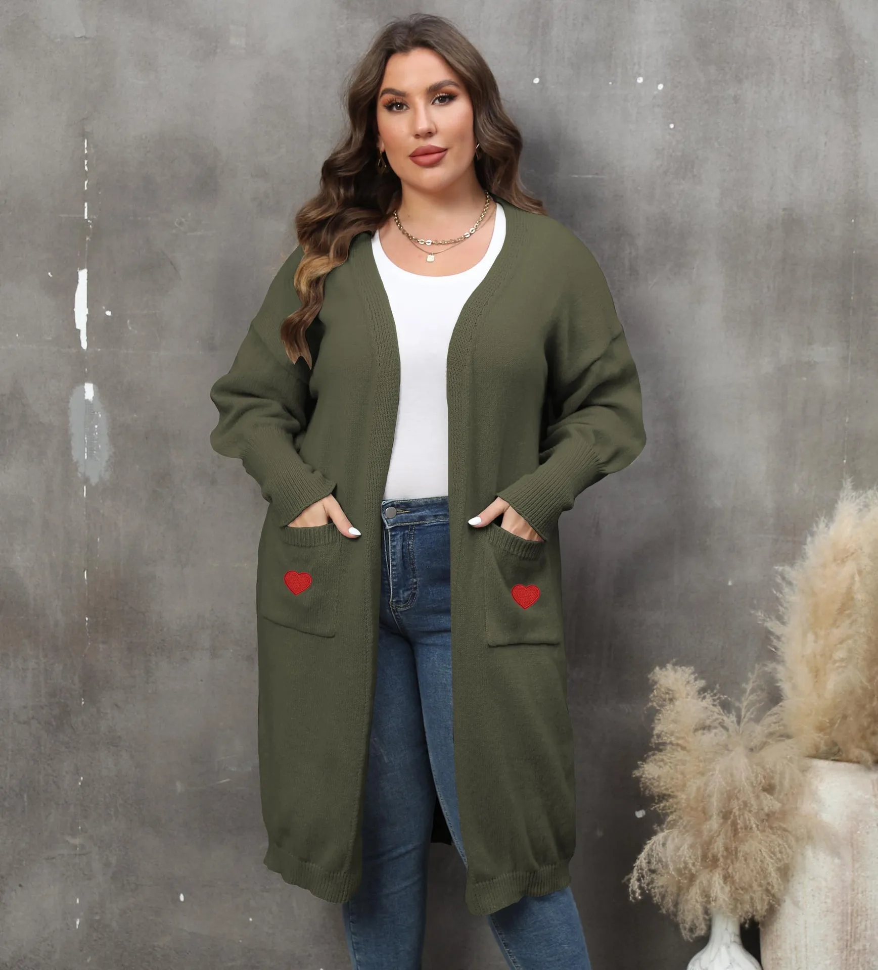 Cardigan Tissé à Manches Lanternes pour Femme, Manteau de Grande Taille, Mi-Long, Double Poches, Décontracté, Solide, Document, Vêtements d'Extérieur