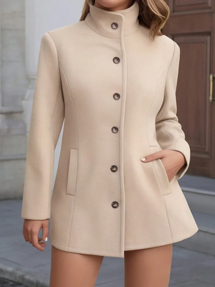 

Женский весенний офисный тонкий пиджак больших размеров с карманами на одной пуговице, бежевый зимний модный простой повседневный пиджак