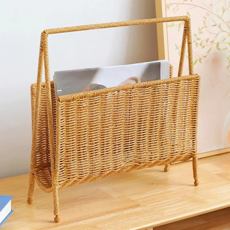 Practical Light Brown Magazine Organizers Sturdy Artificial Rattan Storage Stand Y4QC