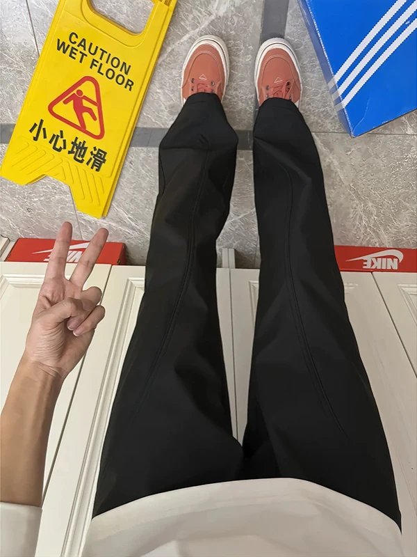 

Black Ice Silk Quick Dry Thin Soft Men's Summer Casual Pants Waterproof Bell Bottoms Straight Leg Trousers