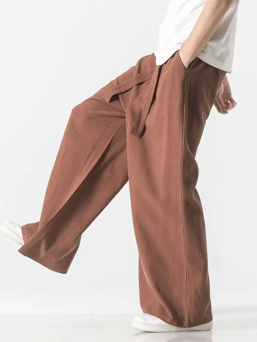 

Loose Comfortable Men's Linen Wide Leg Pants Spring Summer Casual Loose Trousers Straight Tube Long Pants Daily Wear