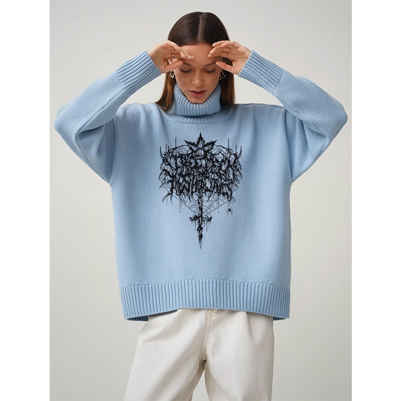 Women's American Vintage Creative Spider Web Printing Sweaters Warm Knit Pullover Y2k Harajuku Hip Hop, Women's Clothing, Winter