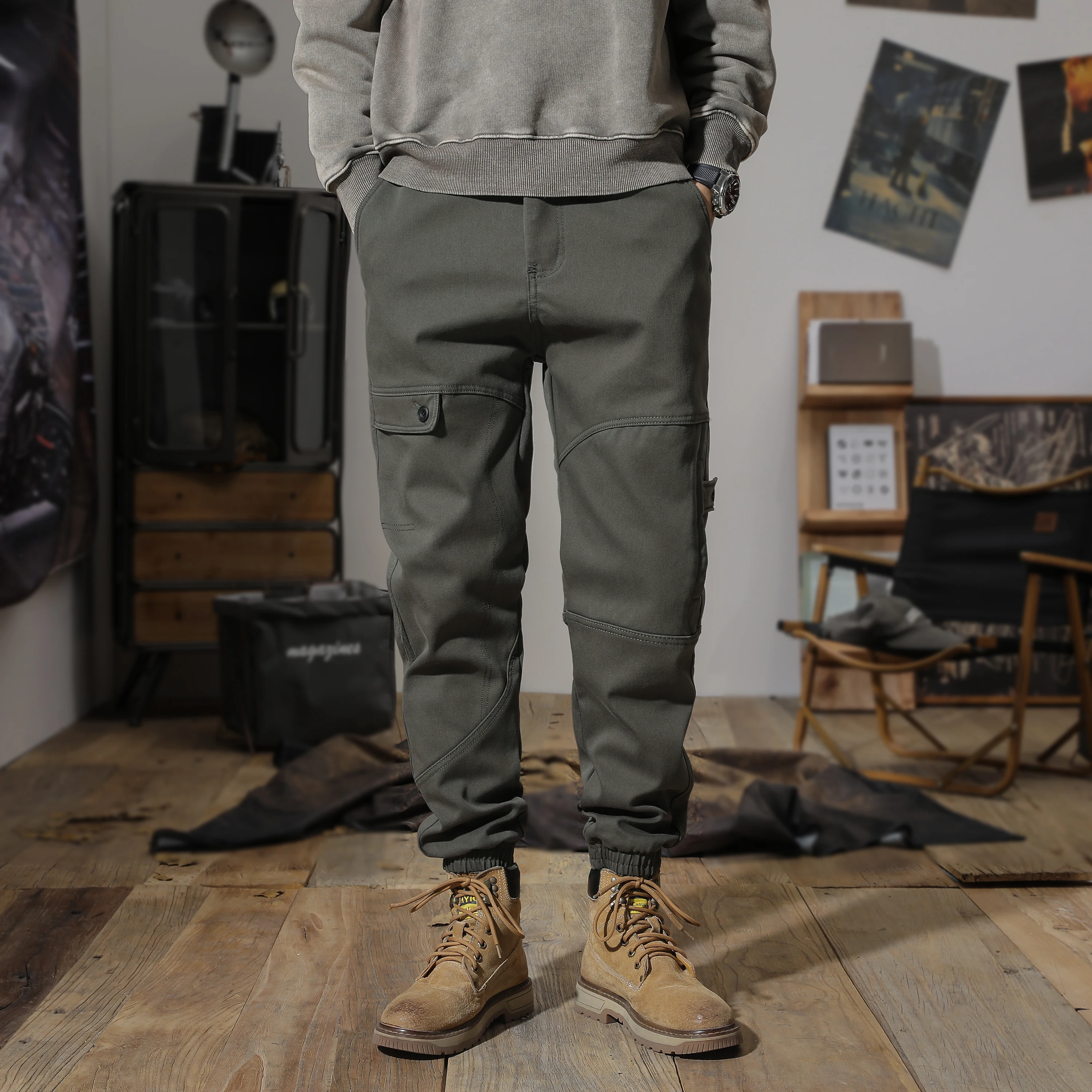 Mens Cargo Pants Autumn Winter Casual Mens Pant Baggy Regular Cotton Trousers Male Combat Military Tactical Pants Multi Pockets