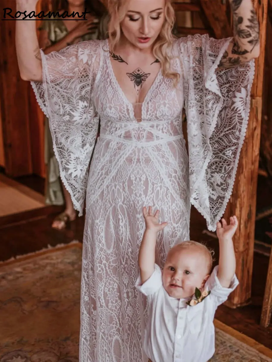 Bohemian V-Neck Batwing Sleeve Mermaid Wedding Dresses Illusion Appliques Lace Boho Country Customized Bridal Gowns