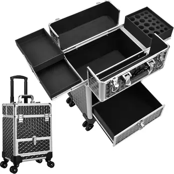 Rolando Maquiagem Train Case, grande armazenamento, Professional Cosmetic Trolley, Caso de viagem com gaveta, rodas giratórias Tronco