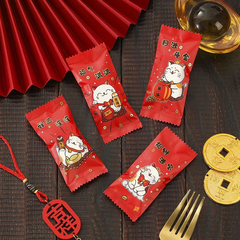 100Pcs Lucky Cat Pattern 2026 Chinese New Year Snowflake Crispy Packaging Baking Cookie Machine Sealed Candy Gift Bags - view 4
