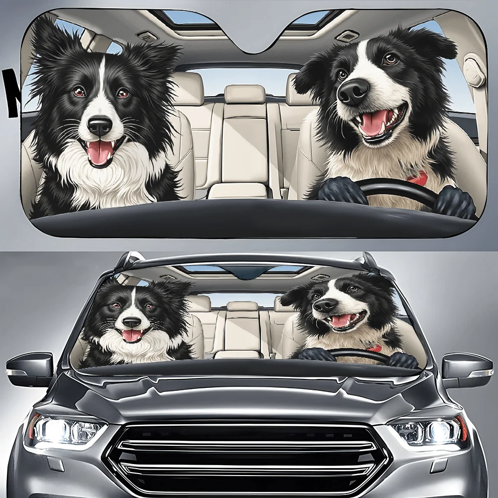 Couple Of Dogs In Car | Auto Sunshades, Front Window Sun Cover For Car, Durable Polyamide Visor, Universally Applicable Car Gift