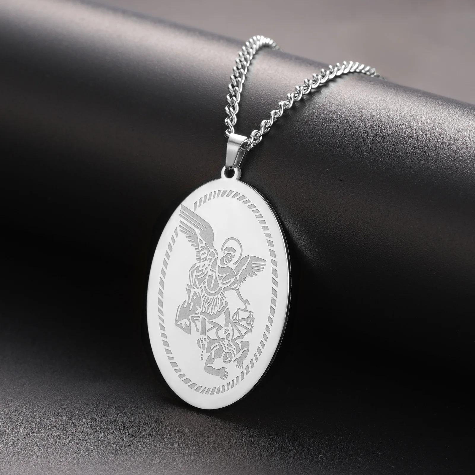 Jeshayuan Archangel Saint Michael Pendant Necklace For Men Christian Angel Amulet Stainless Steel Necklace Party Jewelry Gift