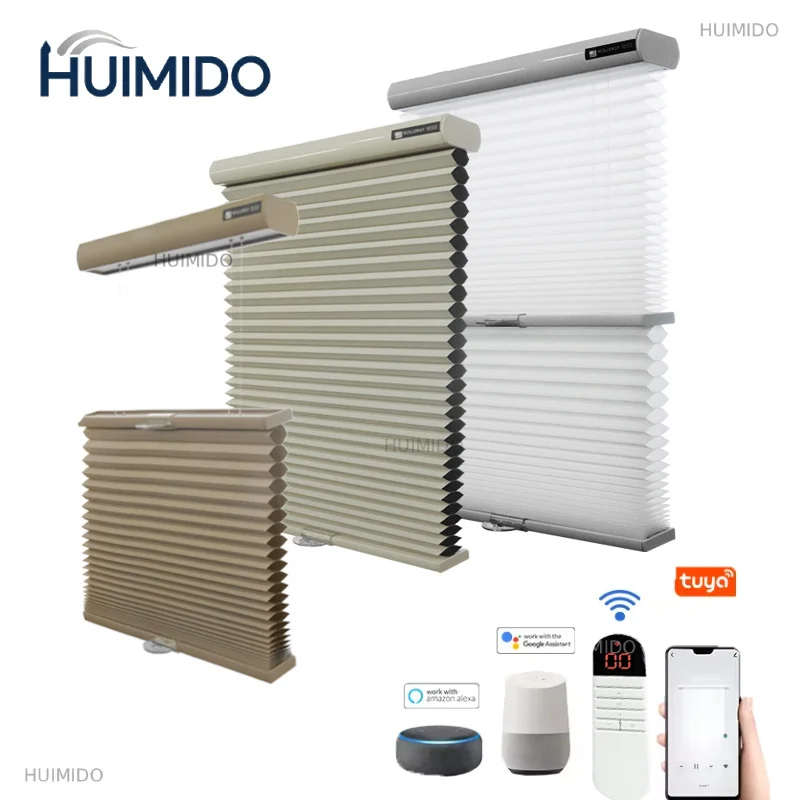 Custom-made Sunroad Free-Stop Pleated Honeycomb Shades Motorized  Electric Shade Blackout Automatic Cordless Cellular Blinds