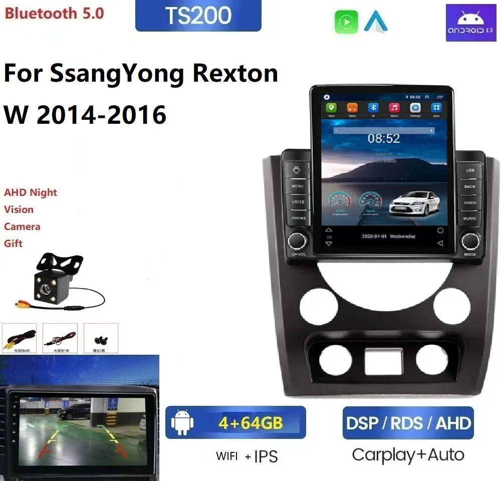 Android 4G LTE WIFI Car 9.5 inch 2Din DSP Dual Lens Radio Quad Core WIFI GPS Multimedia For SsangYong Rexton W 2014-2016 camera