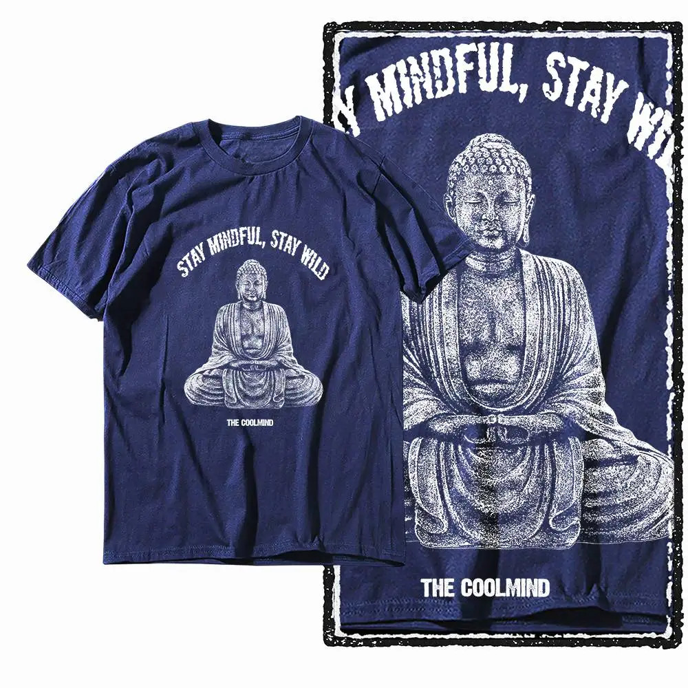 G07 NAVY camiseta masculina estampada Budda 100% algodão com gola redonda |    Camiseta masculina legal de tamanho grande streetwear