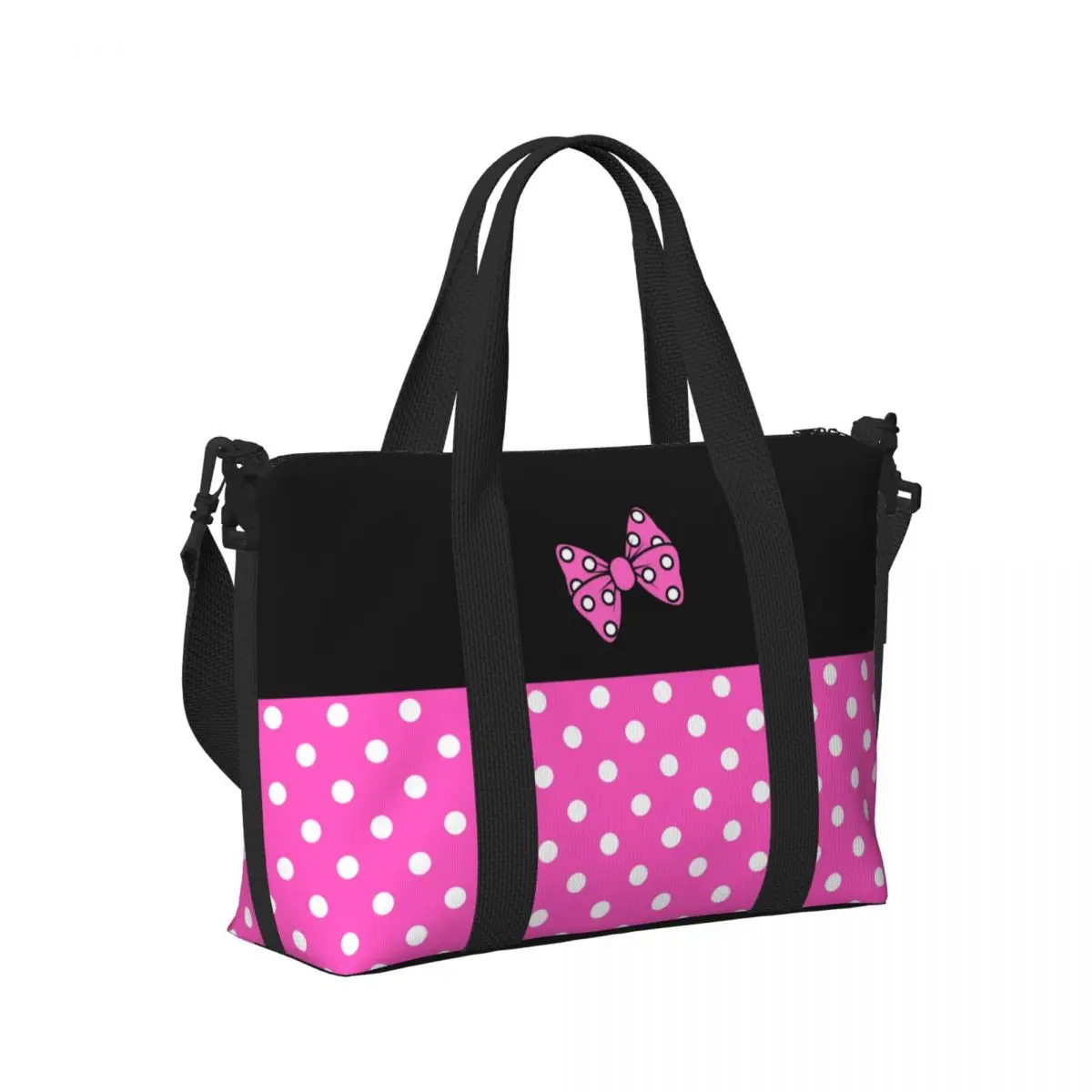 Borsa Tote personalizzata rosa Mickey Minnie Mouse Polkadots per donna borse da viaggio da spiaggia animate di grande capacità