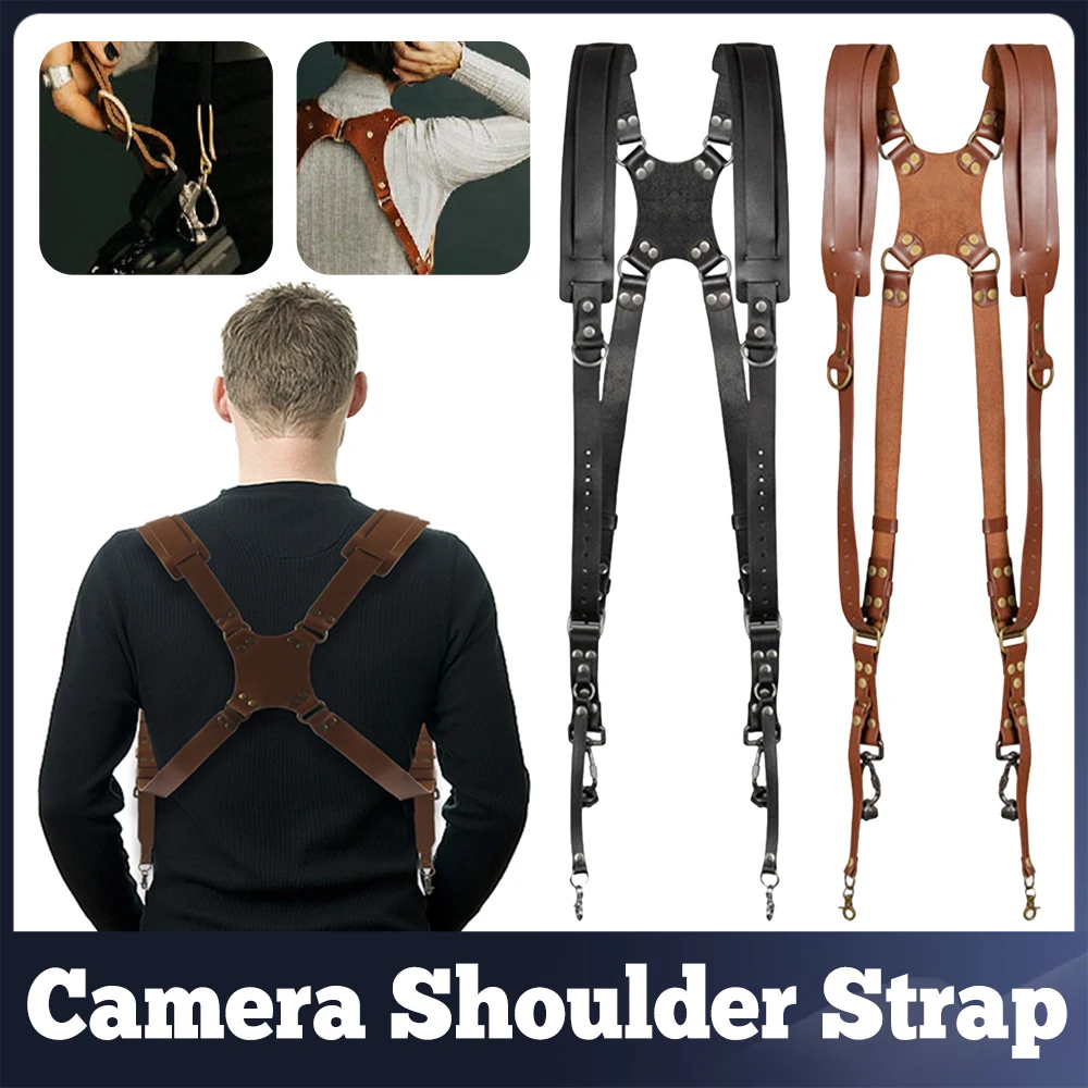 Camera Strap Shoulder Adjustable Double Shoulder Leather Harness For Canon/Nikon/Sony DSLR DV Photography Camera Accessories