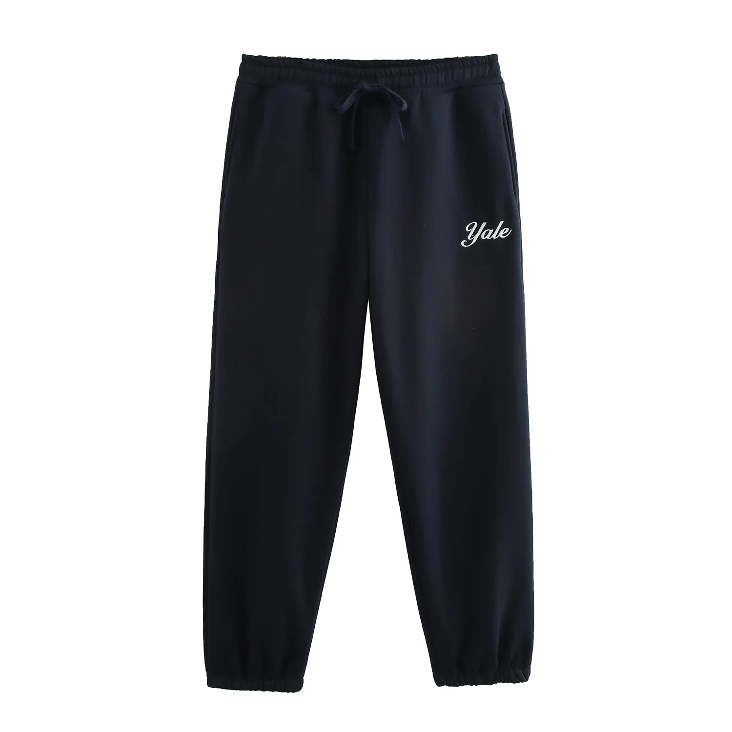 

Fashion Women Black Embroidery Sweatshirt Pants Strethy Waist Female Long Pants