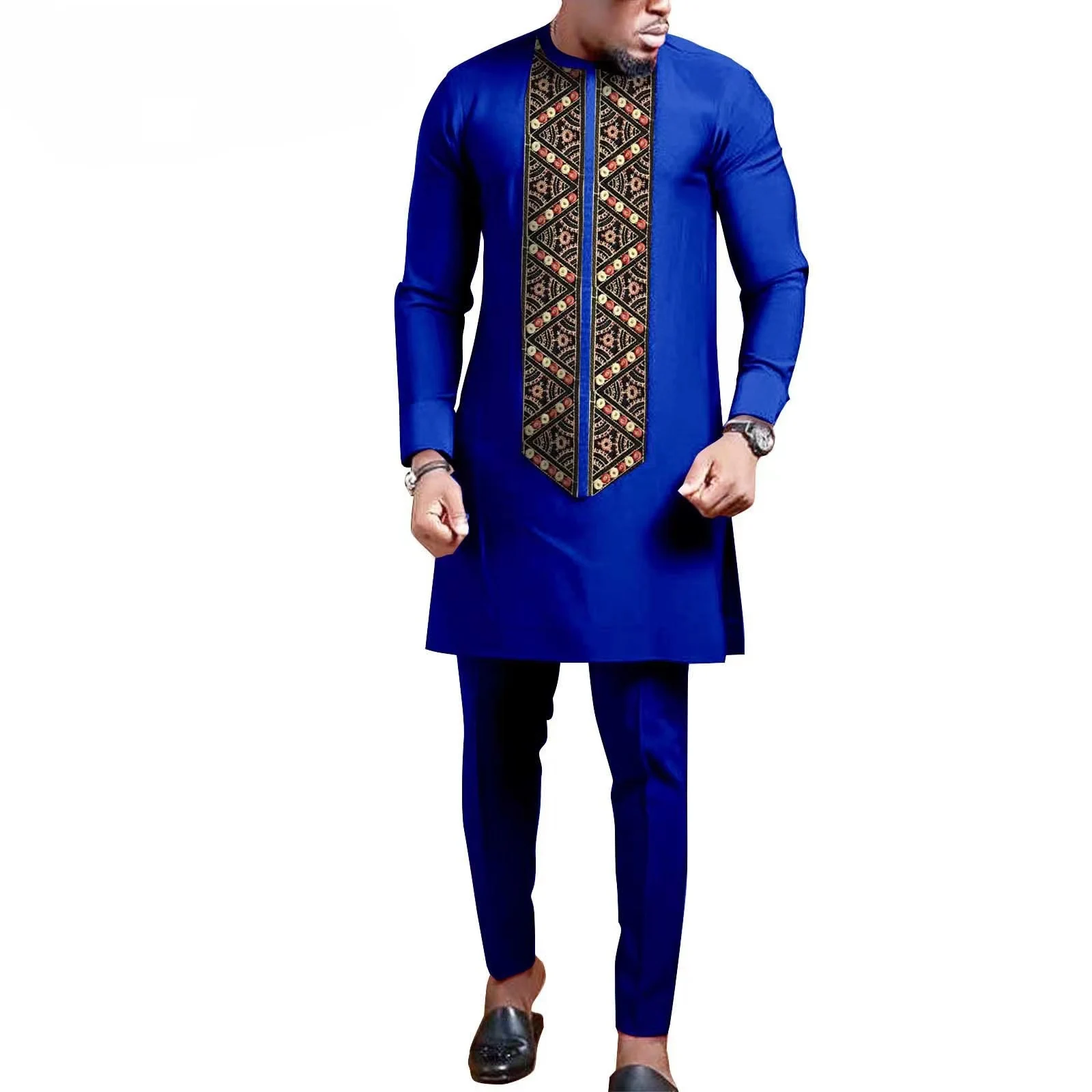 African Men Suit Dashiki Clothing Tribal Outfit Dashiki Shirt and Ankara Pant 2 Piece Set with Pocket Bazin Riche Wear Daily