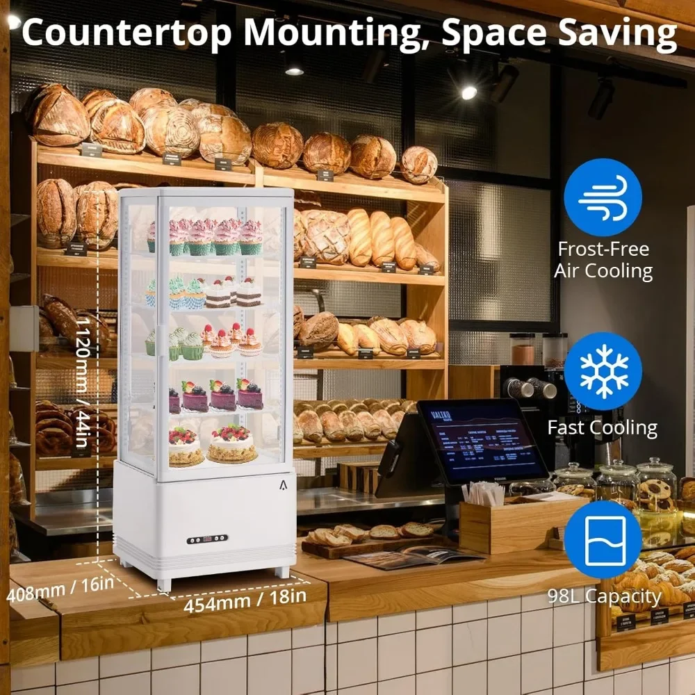 Pastry Display Case, 3.46 Cu.Ft. Countertop Refrigerator Display Case, Adjustable Shelves, Refrigerator Display Case