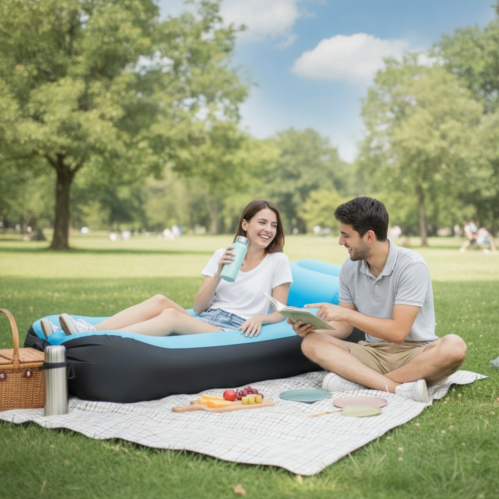 Inflatable Lounger Portable Air Lounger with Carry Bag Air Sofa with Carry Bag Foldable Furniture Compact for Campers, Camping