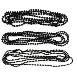 5pcs/lot 3 Size 1.5mm and 2.0mm and 2.4mm Black Plated  Ball Beads Chain Necklace Bead Connector 65cm(25.5 inch)