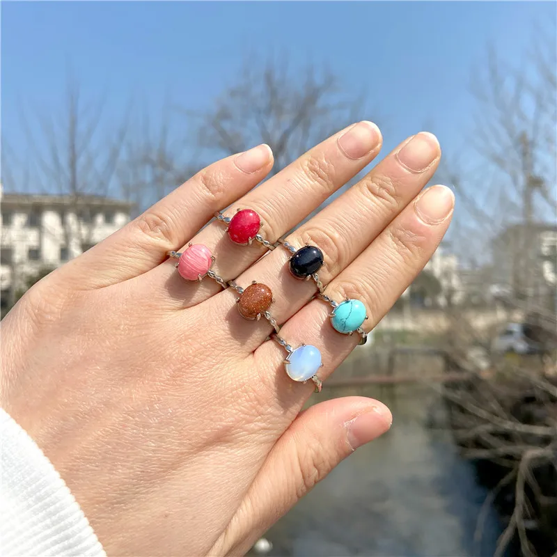 Fashion Natural Stone Ring Female Engagement Agates Beads Opal Rings Adjustable Finger Rings For Women Bridal Accessories Party