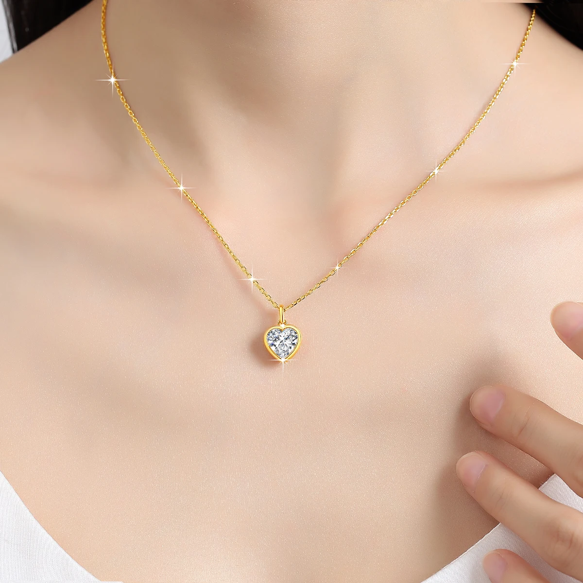 

Au585 Heart Shaped Moissanite Pendant Necklace 2ct Brilliant Fire 14K Gold Filled Romantic Women’s Jewelry Valentine's Day Gift