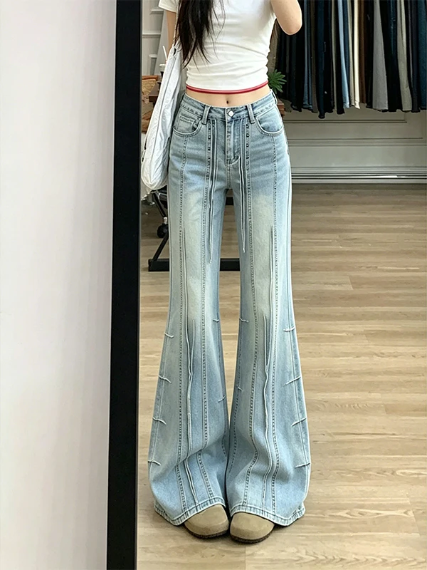 

Heavy Duty Rivet High Waist Bell Bottom Jeans Women's Summer New Style Fashionable Slimming Versatile Long Pants