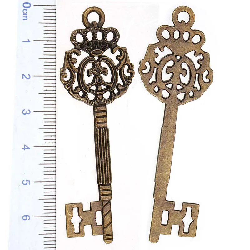 10pcs Jewelery Pendants Charms Hand Made Crafts Suspension Big Key Crown DIY Metal Retro Bronze Plated DIY Components Wholesales