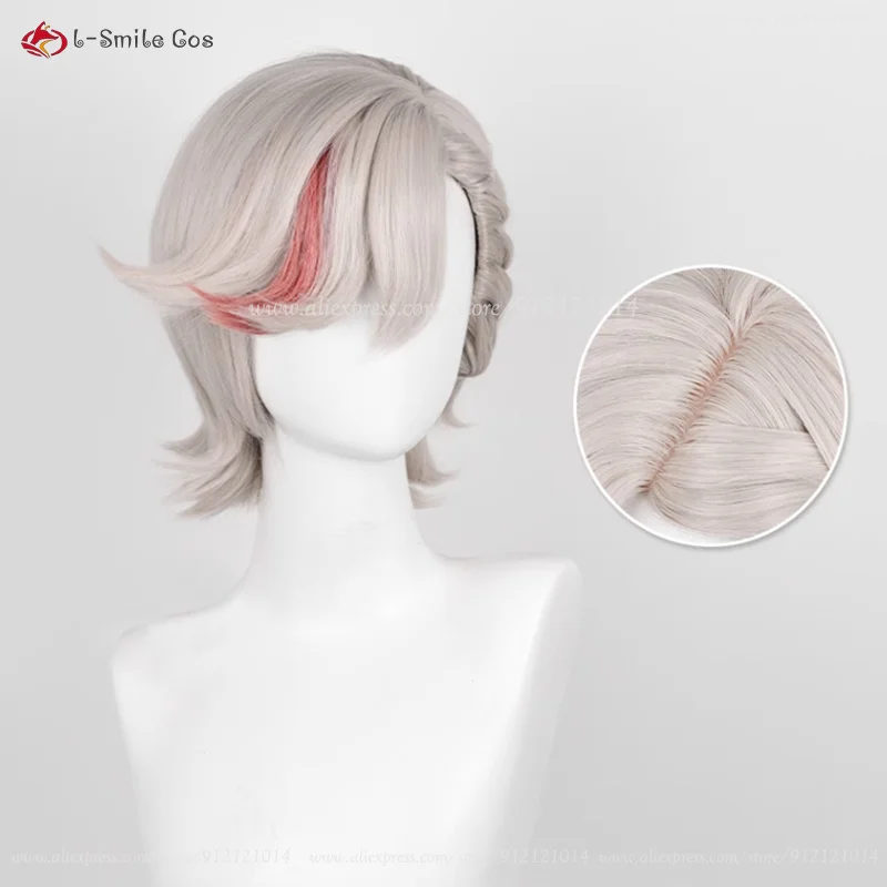 Game Cosplay Wig Lyney Cosplay Wig 32cm Grey Golden Red Hair Heat Resistant Synthetic Wigs Role Play + Wig Cap