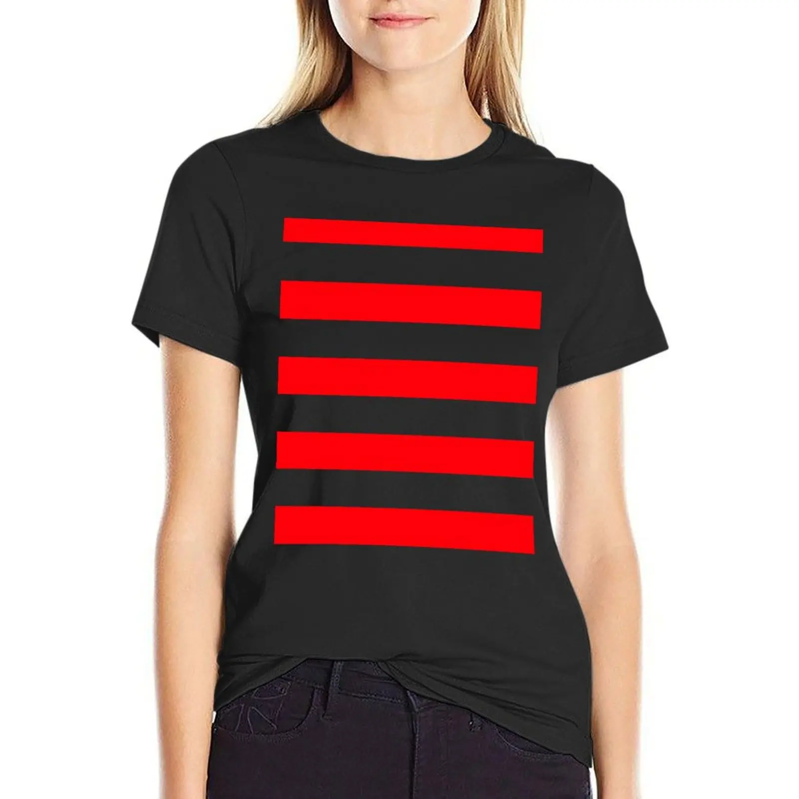 Camiseta a rayas negras y rojas para mujer, ropa hippie, ropa de anime, tops