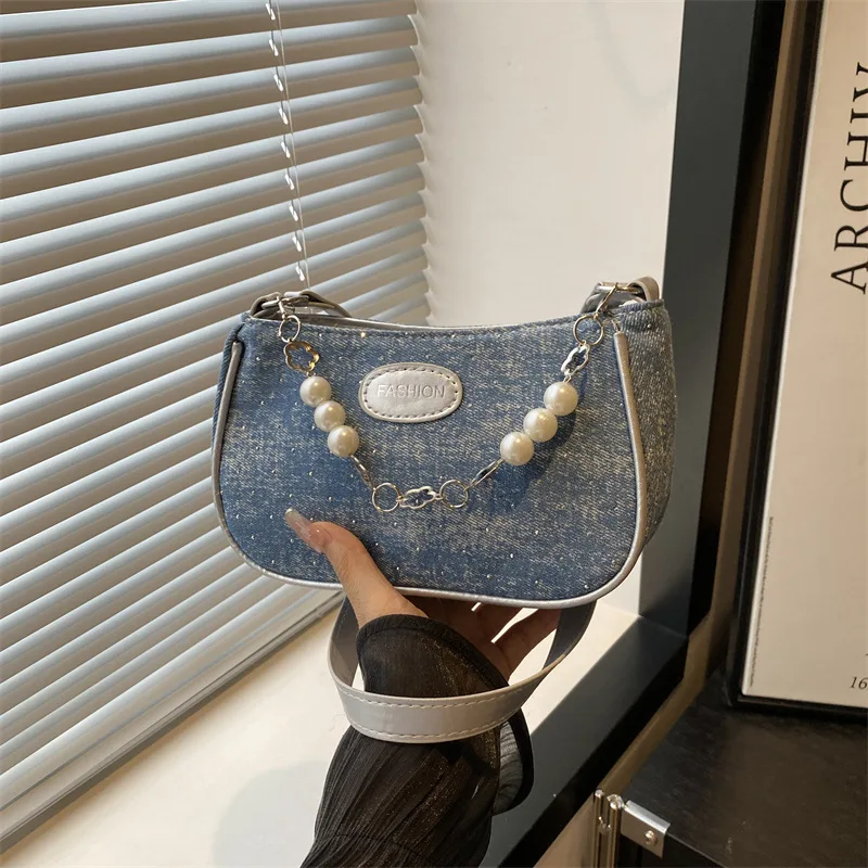 

​ ​ 2025 Новая джинсовая сумка на плечо в корейском стиле, женская летняя сумка через плечо, повседневная сумка подмышками, минималистичная модная сумка ​