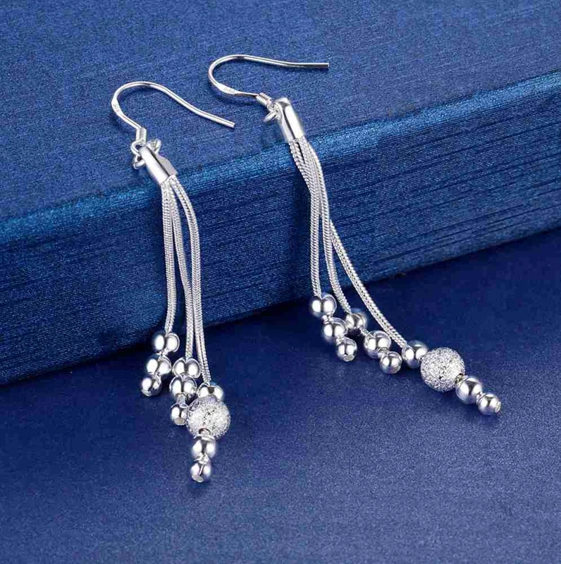 Snake chain 925 Sterling Silver stud Earrings beads for Women Fashion Party Jewelry Long Earrings Gifts Wedding Gift cute