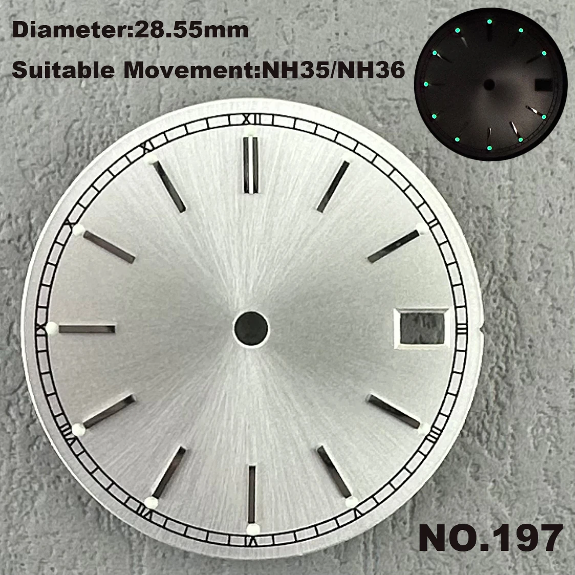 Customisable logo 28.55 mm dial For NH35 NH36 calibre Green luminescent dial