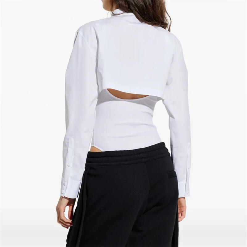 2026 Spring New Women's Round Neck Faux Two-Piece Patchwork Jumpsuit, High-Quality Wool Blend Shirt Top Single-Breasted Jumpsuit