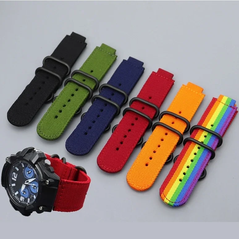 ไนล่อนสายนาฬิกา16มิลลิเมตรสำหรับ Casio GM110 GM2100 GA900 GA110 GA2100ผ้าใบสายนาฬิกาข้อมือสายรัดไนลอนสีดำสายรุ้ง