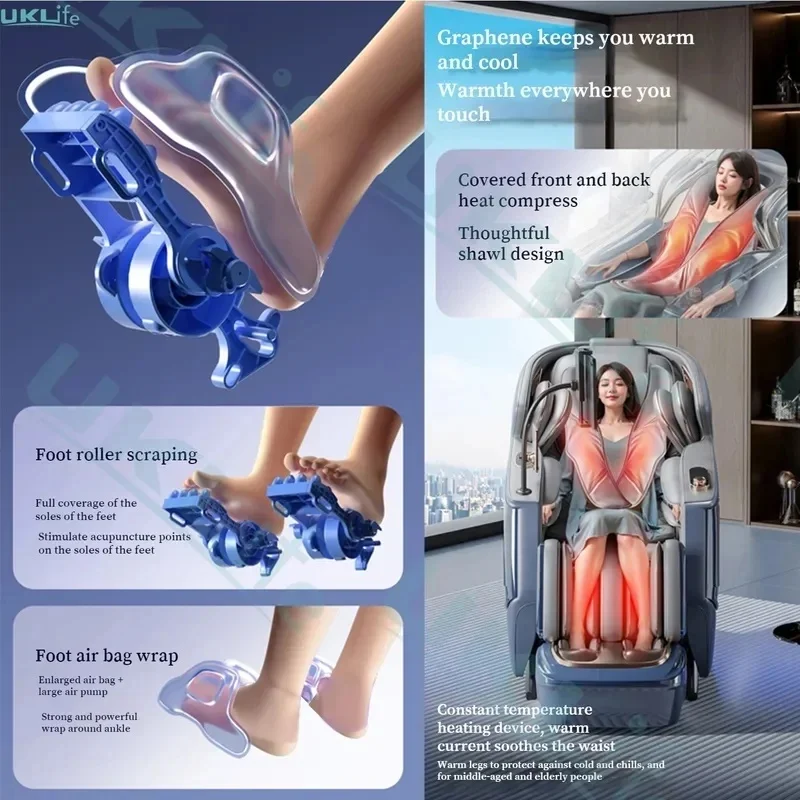 6D dual core massage chair with SL track, heated shawl, and full body zero gravity lounge chair