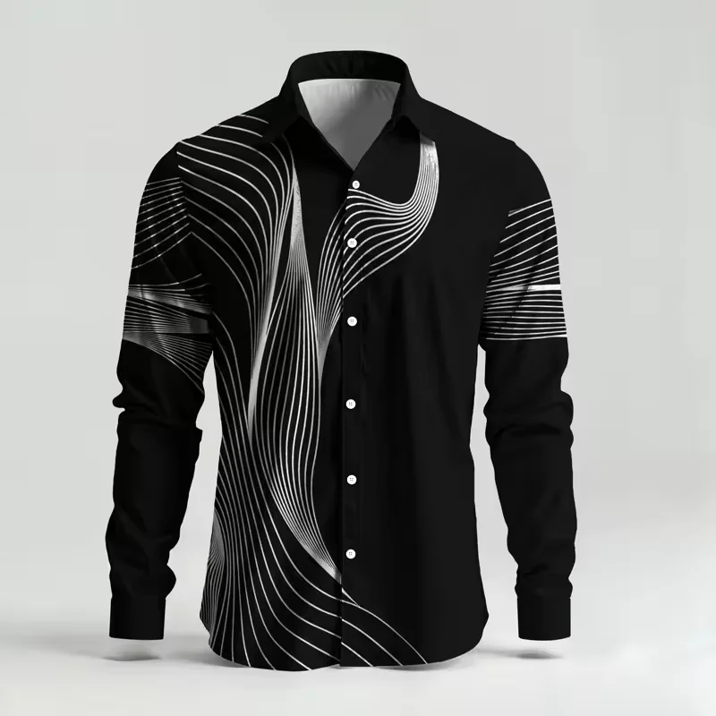 New Blue Purple Colorful Nebula Lightning Printed Men's Long Sleeve Shirt with Collar and Trendy Cool Shirt