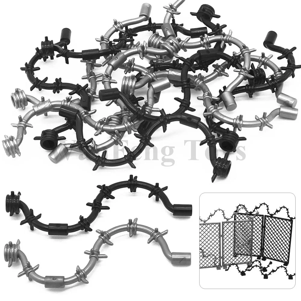 30PCS Military MOC Building Blocks Parts Barbed Wire Fence Mesh Scenes Construction DIY Bricks Model Kit Roadblock Accessories