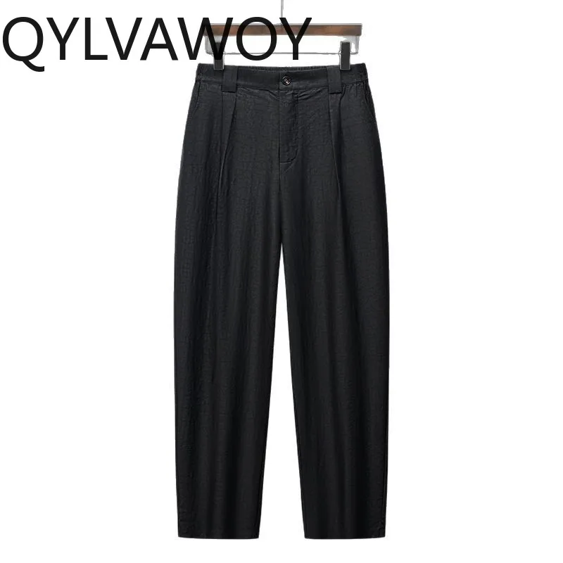 QYLVAWOY 100% Natural Mulberry Silk Pants for Man Xiangyunsha Trousers Thin Men Pants Straight Black Pants High Quality Casual