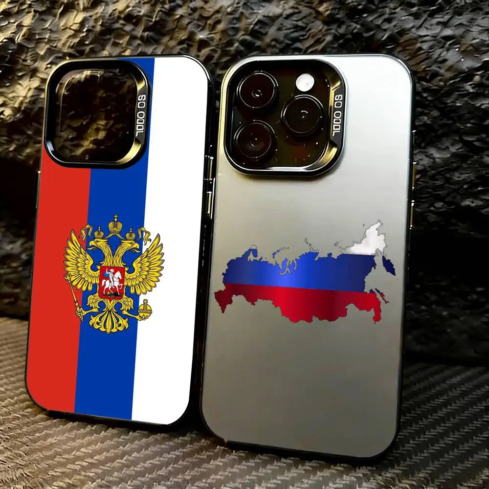 

Russia F-Flag National Emblem Phone Case For iPhone 17,16,15,14,13,12,11 Plus,Pro Max,XS,Colorful Silver Black Cover