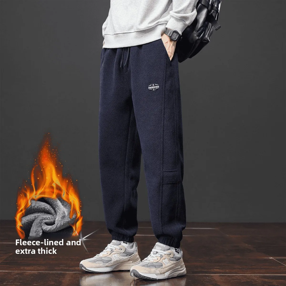 

American Sle Men's Thiened Warm Knitted Casual Pants Loose Fit Straight Leg Trousers Busin Gentleman Polyester Fiber